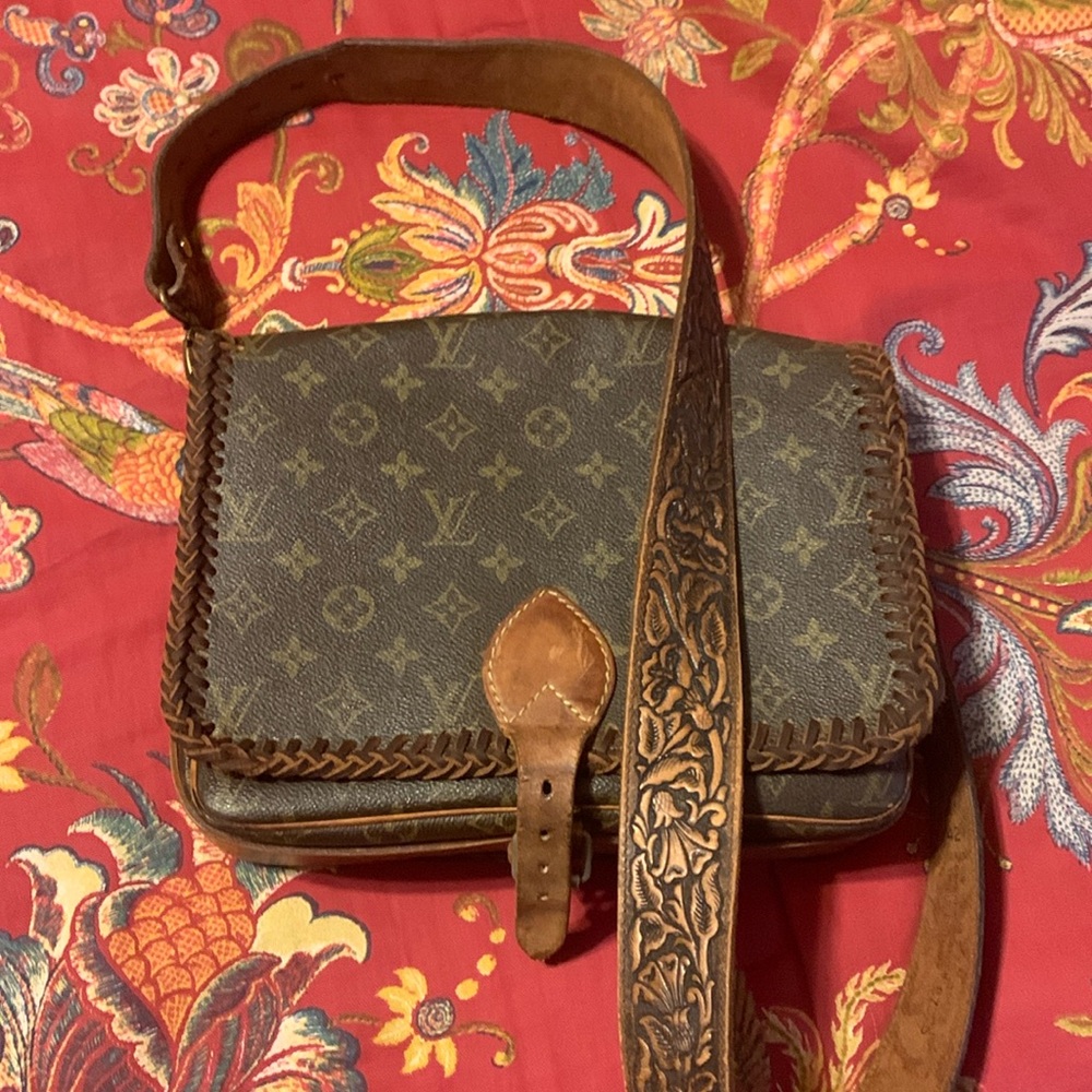 Boho vintage Louis Vuitton leather braided Brown Monogram Crossbody Bag